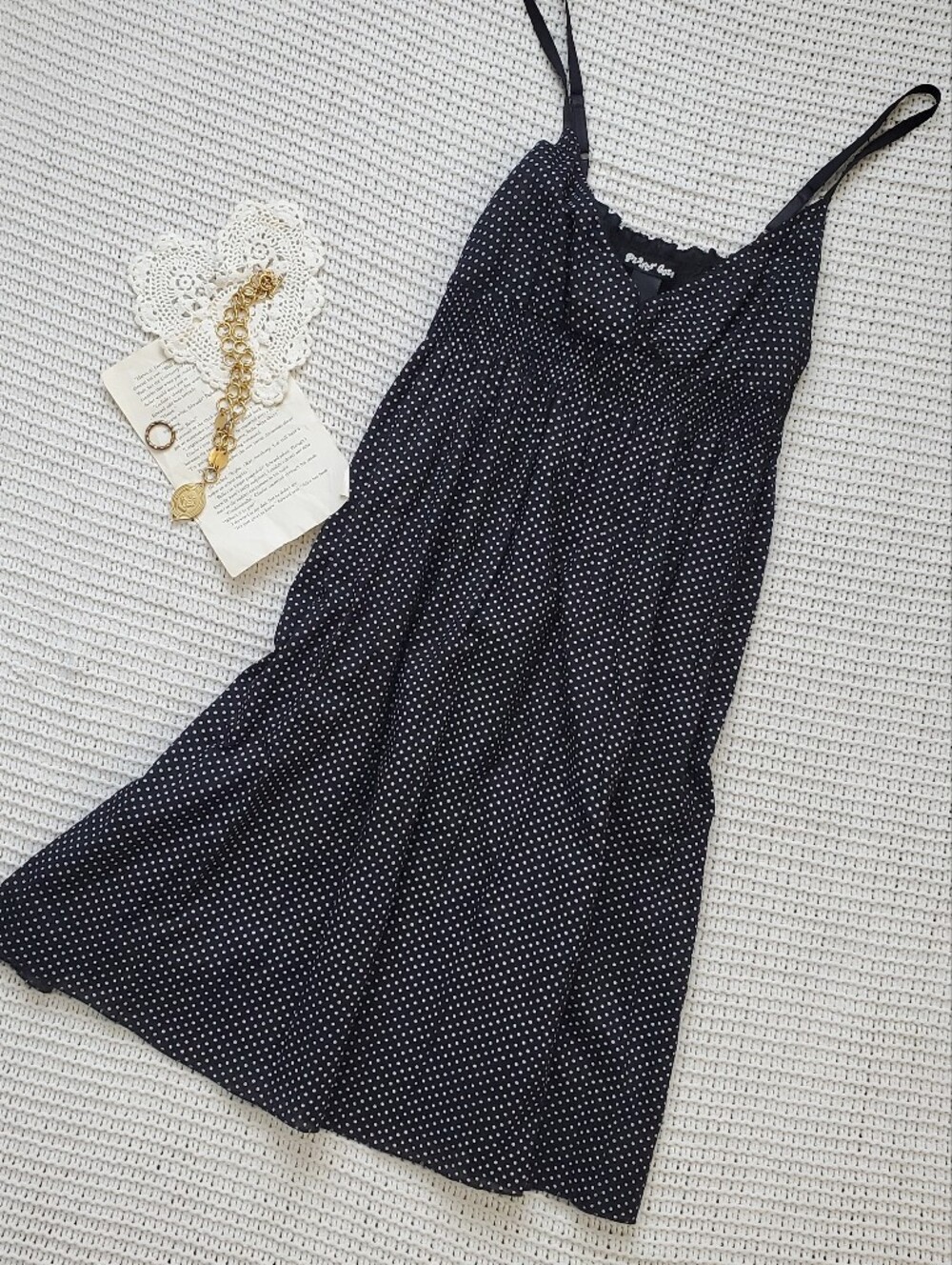 black and white polka dot babydoll style dress size medium